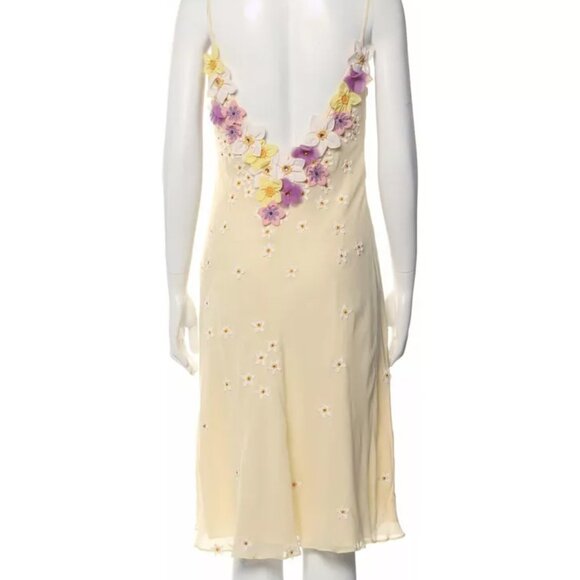 MOSCHINO IVORY LEMON 3D FLOWER APPLIQUES BEADED SILK SLIP DRESS USA 12 IT46 PURP - Picture 12 of 13